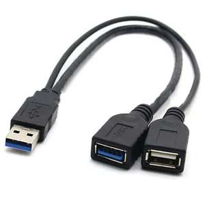 Adaptador de alimentación de concentrador de datos USB 3.0 macho a 2 USB hembra divisor en Y cable de carga - Imagen 1 de 6