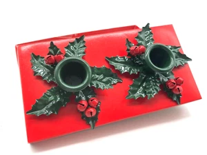 Vintage Department 56 Enameled Metal Holly Bell Candle Adapter Set NOS Taiwan - Picture 1 of 7