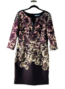Antonio Melani Womens 14 Floral Faux Leather Trim Sheath Dress Party Cocktail - Picture 1 of 8