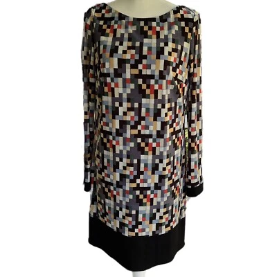 Vestido Phoebe Couture Kay Unger 10 Cuadros Abstracto Geométrico Prisma Negro Foto 1 de 4