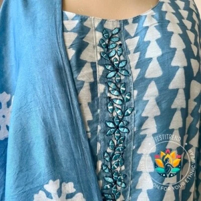 Batik Cotton Silk 3-piece kurta set. This kurta and the dupatta is in Batik - Image 1 of 4