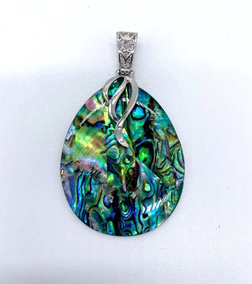 Joyería concha de paua abulón natural - Colgante lágrima de acero inoxidable Foto 1 de 2