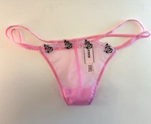 Victoria's Secret PINK Light Pink Strappy G String Panty Mesh Butterflies M - Picture 1 of 5