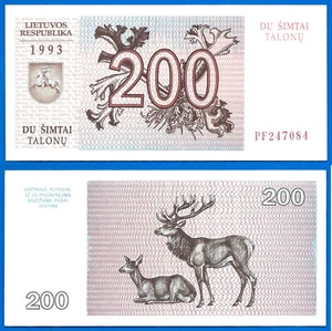 Lithuania 200 Talonas 1993 UNC Animal Banknote Litu Free Shipping Worldwide - Picture 1 of 3