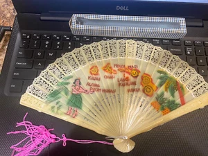 Vintage Hawaii Hawaiian Islands Celluloid Souvenir Hand Folding Fan Hong Kong - Picture 1 of 10