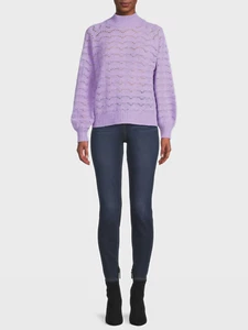 Time and Tru Womens Pointelle Lurex Crew Neck Sweater, Purple, Medium - Picture 1 of 5