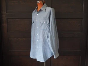 VTG 70s Blue Chambray Grunge Distressed Workwear Big Mac Button Shirt Sz 2XL - Picture 1 of 13