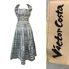 Vtg Vintage 1980s 80s Victor Costa Metallic Striped Halter Cupcake Party Dress