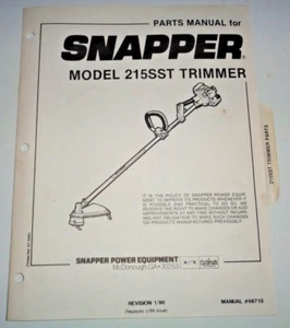Snapper 215SST Trimmer Parts Catalog Manual 1/90 - Picture 1 of 3