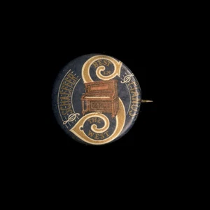 1901-12 Celluloid Pinback Schaeffer Pianos, Best in the West, Upright Piano, 7/8 - Picture 1 of 2