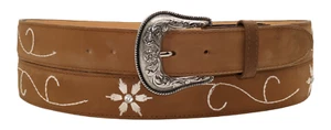 Handcrafted Full Grain Genuine Leather Cowgirl Tobacco Flower Diamond Belt - Picture 1 of 2