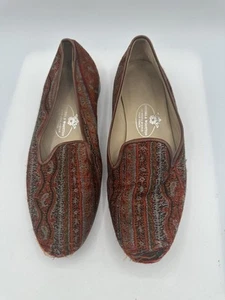STUBBS & WOOTTON Multicolor Fabric Brown Leather Trim Loafers Women Sz 8 - Picture 1 of 8