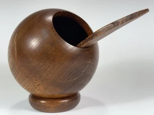 Mid Century Modern Teak Orb Bowl with Spoon - Nut Server Bowl - Salt Cellar - Picture 1 of 10