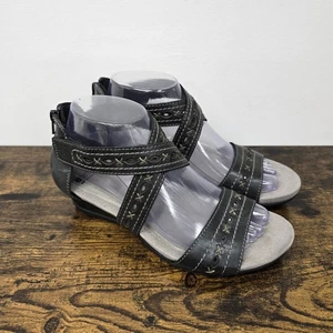 Earth Pisa Hyannis Leather Sandals Women's Size 7.5 Gladiator Low Wedge Black - Picture 1 of 10