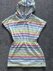 Girls Towelling Dress Age 9-10 Hooded Multi Colour Stripe Short Sleeves JOULES - Picture 1 of 3