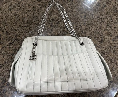 CHANEL Mademoiselle Double Chain Bag Leather Peppermint Silver CC Auth 137465 - Image 1 of 4