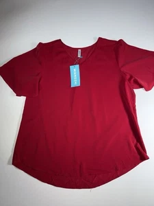 Women's Summer Dressy Chiffon Blouses V Neck Short Sleeve Casual Top Sz XL RED - Picture 1 of 12