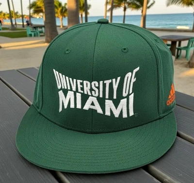 Miami Hurricanes Adidas Ondulado Pico Plano Snapback Estructurado OSFM Gorra Gorra NUEVA SIN ETIQUETAS Foto 1 de 4