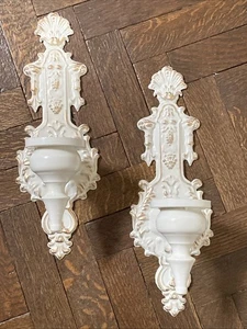 PAIR 15in CREAM GOLD CANDLE WALL SCONCE HOLDER CANDLESTICK ELEGANT - Picture 1 of 7