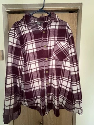 Superlative Conspiracy Wesc Shacket in purple and cream plaid flannel wool. - Image 1 of 4