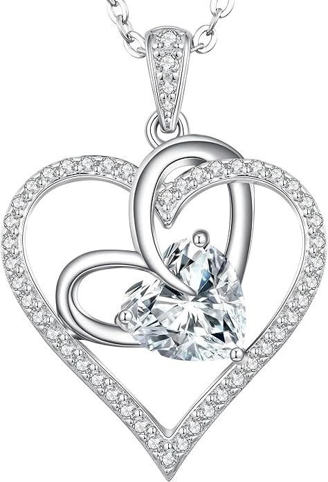 Collar Colgante Corazón Moissanita Plata 925 Chapado en Rodio Cadena Ajustable 2CT Foto 1 de 4