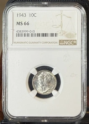1943-P Mercury Dime 10 Cents NGC MS66 Some Obverse Toning - Image 1 of 3