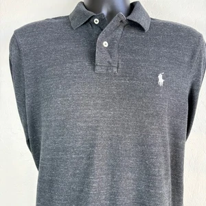 Polo Ralph Lauren Mens Long Sleeve Classic Fit Polo Shirt Gray Medium White Pony - Picture 1 of 12