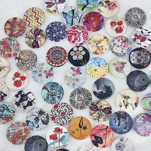 100 PCS 15mm 5/8 Multi-Color Mixed Pattern Wood Buttons, 4 Holes Sewing Craft - Picture 1 of 4