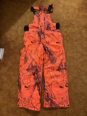 Gamehide Blaze Orange Camo Bibs Hunting Overalls MEDIUM - Image 1 of 4