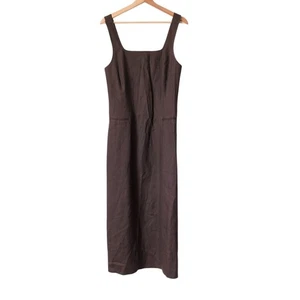 Maxi correa ancha vintage años 90 Ann Taylor para mujer talla 6 100 % lino marrón chocolate - Imagen 1 de 9