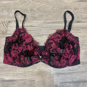 Victoria's Secret Halb-BH ungefüttert mit Bügel Blumen Spitze pink schwarz 34 DDD - Bild 1 von 12