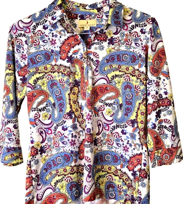 Camisa de golf deportiva Haley para mujer M 3/4 Slv Top colorida cachemira elástica 1/4 botón Foto 1 de 4