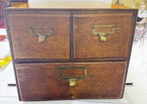 Antique Macey Oak File Card Cabinet 3 Drawer Original Hardware Tiger Quartersaw - Picture 1 of 11