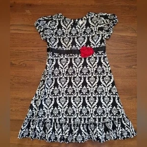HANNA ANDERSSON Girls 110/5 black/white floral dress - Picture 1 of 8