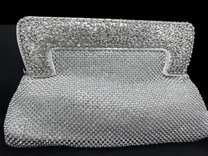 Neu Silber weicher Netzkörper & Silber Verschluss Clutch Tasche 10" Bx 6" H - Bild 1 von 3