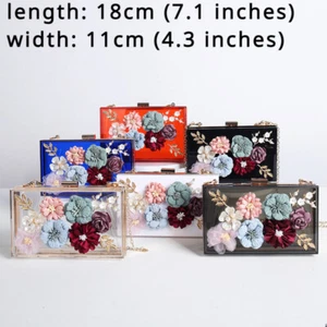 1X Women 3D Flower Sheer Acrylic Handbag Shoulder Bag Chain Strap Party Handbag - Picture 1 of 17