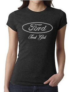 Ford Girl Foil w/Studs & Glitter Ford Ladies tee Top Black T-Shirt Ladies 