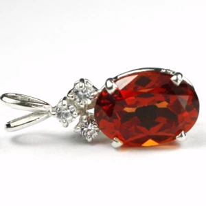 LAB-CREATED PADPARADSCHA CZ Sterling Silver Pendant -Handmade • SP043 - Picture 1 of 4