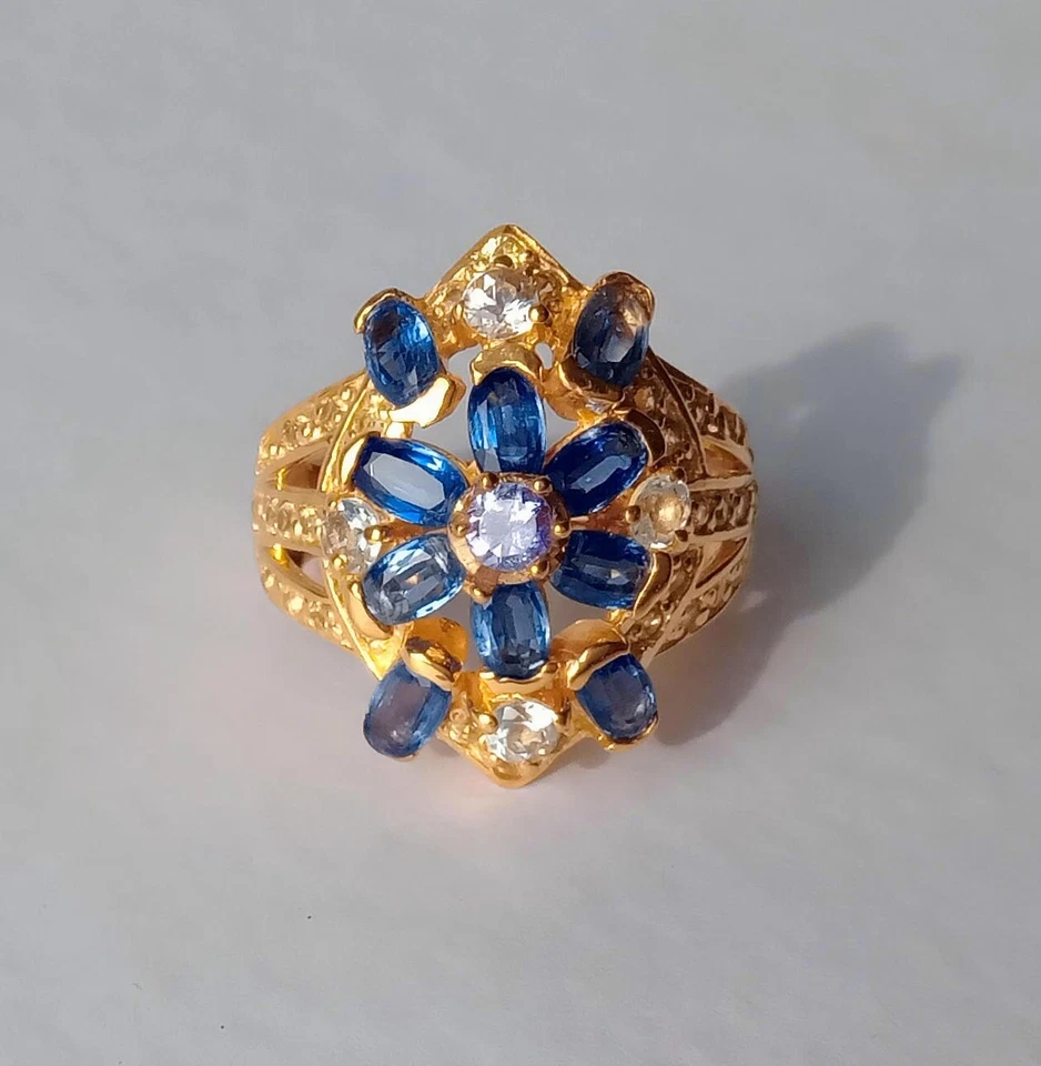 ANELLO IN ARG. ST.925  CON CIANITI, ZAFFIRI,  TANZANITE E GOSCENITI NATURALI - Immagine 1 di 4