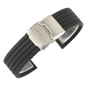 20/22/24mm Black Silicone Stripe Watch Strap Bands Replacement Wrist Bracelet - Imagen 1 de 10