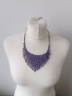 Costume Jewellery Statement Necklace Silver Tone Blue Beaded Collar