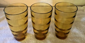 Vtg Libbey Ripple Golden Amber Glasses Set 3 Large Tumblers 6 3/4" Tall Heavy - Imagen 1 de 5