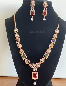 Set Collana Oro Rosa Zirconi Pietra Multicolore Set Placcato Oro A D Gioielli Regalo - Foto 1 di 5