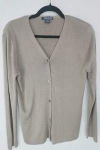 Harold’s 100% Silk Cardigan M Beige Knit Button Sweater Classic Minimalist - Picture 1 of 8