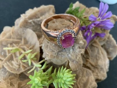 Ring Silber 925 Rosé vergoldet mit Pink Saphir GF (beh.) & Zirkonen Gr. 19 Neu - Bild 1 von 4