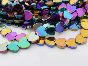 10 x Rainbow Multi Coloured Non-Magnetic Hematite Heart Beads 10mm - Picture 1 of 3