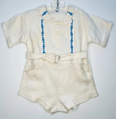 Mameluco de 2 piezas con cinturón de lino cuello de encaje bordado para niños PETER POLLY TOGS de colección Foto 1 de 4