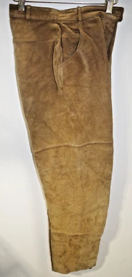 L - Vintage TANNER Country Brown Suede Leather Pants 6 Boho Hippie Korea - Image 1 of 4