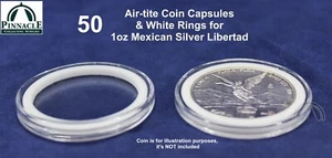 50 Genuine Airtite Coin Capsules w WHITE Rings for Mexican 1oz Silver Libertads - Picture 1 of 6