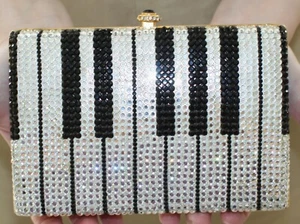 KATHRINE BAUMANN PIANO KEYS CLUTCH PURSE SHOULDER BAG MINAUDIERE SWAROVSKI CRYS - Picture 1 of 12